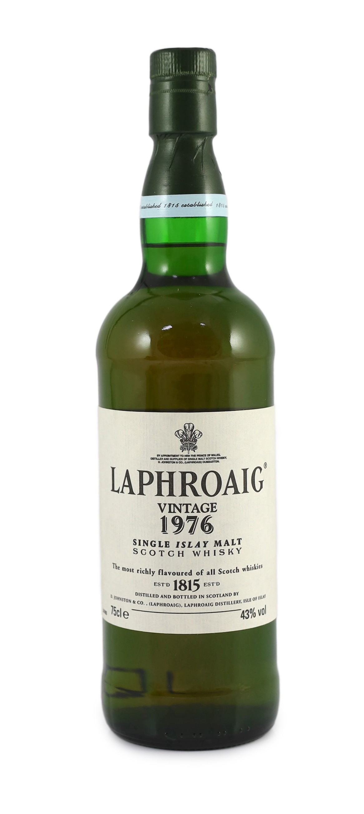 A bottle of Laphroaig Vintage 1976 Islay Single Malt Scotch Whisky, limited edition 3276 of 5400, 750ml, 40%, with original box numbered 3276/5400